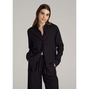 American Tall Long Sleeve Crinkle Blouse for Tall Women in Black Size LL / Tall
